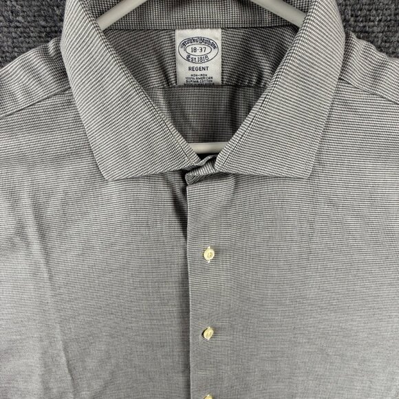 Brooks Brothers Regent Non-Iron 18 37 Check Cotton Gray Office Long Sleeve Shirt - Picture 2 of 14